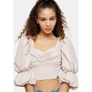 Topshop Womens Puff Sleeve Blouse Top Crop Ruched Boho Pale Lavender Size 2